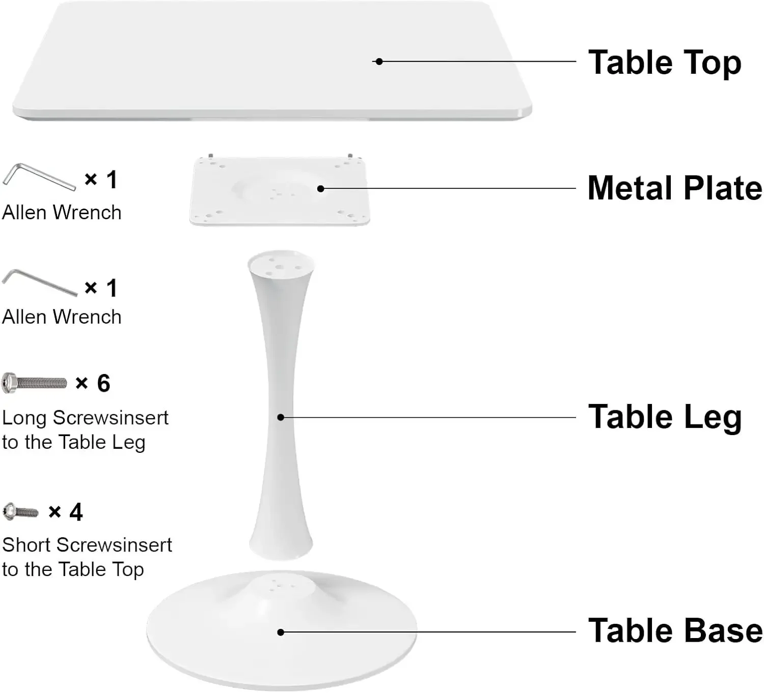 White Square Tulip Table for 2, 24 Inch Small Dining Table with Metal Pedestal Base for Kitchen, Mid-Century Modern Table