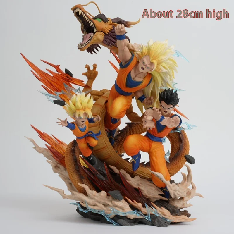 Dragon Ball Anime Action Figure Goten Gohan Goku Super Three Dragon Boxing Father And Son Handmade Model Interior Decor Gift Toy