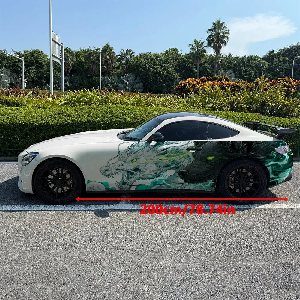 2pcs Wolf Dragon Duel Car Side Wraps, Self-Adhesive PVC Waterproof & Scratch-Resistant Stickers, Car Accessory Gift