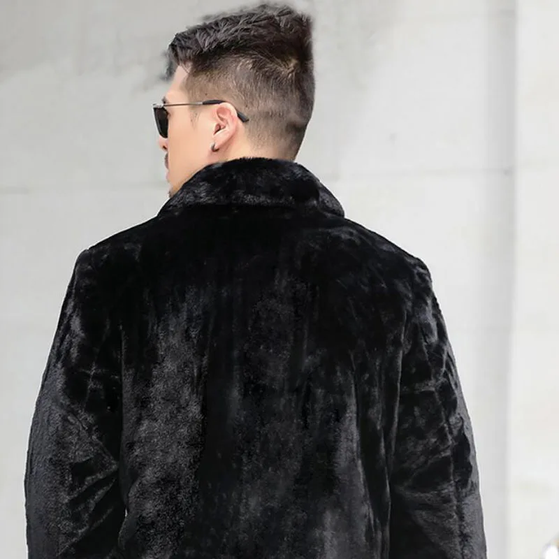 Veste en fausse fourrure avec fermeture éclair pour homme, pardessus noir pour homme, col rabattu, optique, hiver, nouveau, 2023, MY603