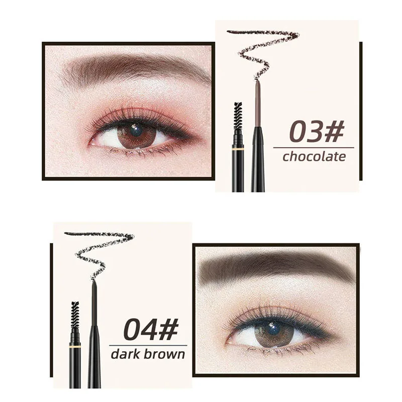 Private Lable Wholesale Thin Automatic Eyebrow Pencil Customized No Logo Slim Waterproof Double Eye Brow Pen Makeup