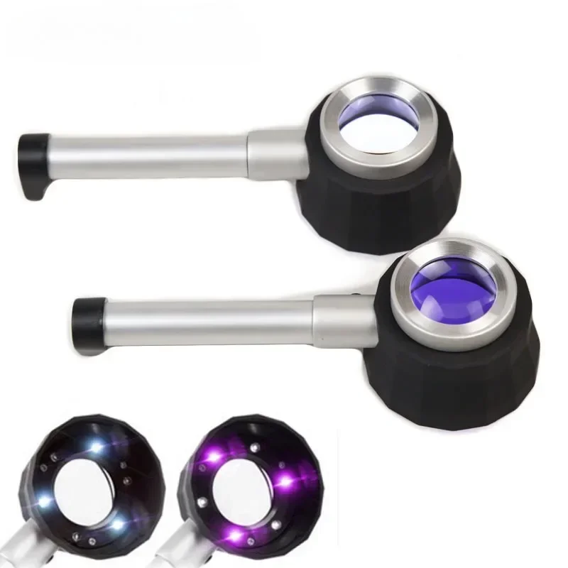 

Handheld Illuminated Loupe Glasses, Clear Vision, Measure Scale, Optical Magnifying Glass with UV Light, Dermatoscope