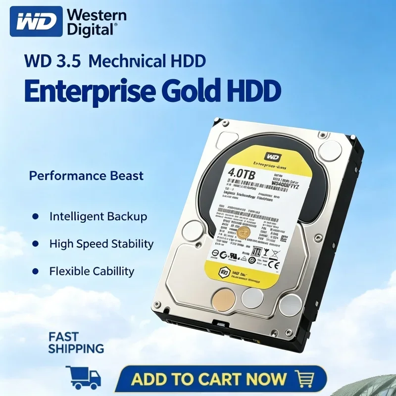 WD Gold 3.5" Enterprise Mechanical Hard Drive 4TB SATA Internal HDD High Capacity Disk For NAS Surveillance Desktop Workstation