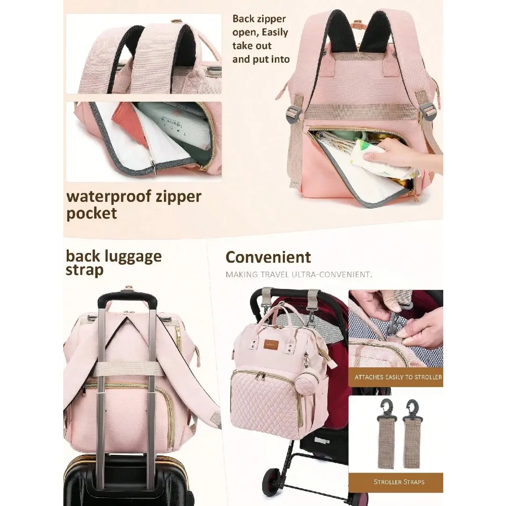 Diaper Bag Backpack With Changing Pad Pacifier Case, Baby Bag for Boy Girl Toddler Waterproof Travel Diaper Bag for Mom