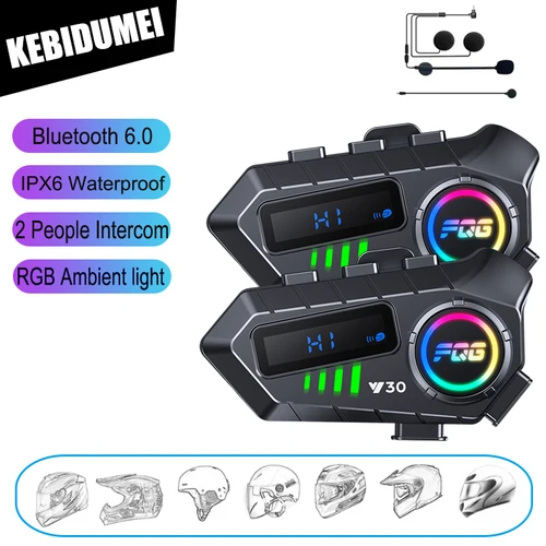 Imagen 1 del producto KEBIDUMEI Y30 BT6.0 intercomunicador para motocicleta casco auriculares con luz ambiental RGB micrófono manos libres auriculares reproductor de música para motocicleta