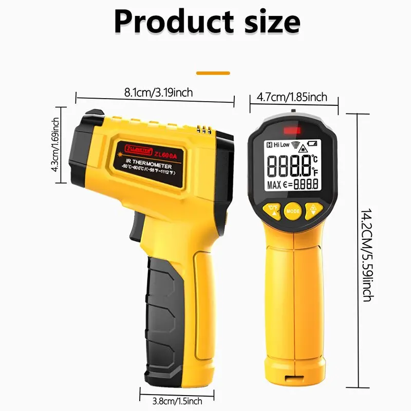 Adjustable emissivity Infrared Thermometer Professional 12:1 Digital Temperature Meter Non-contact Laser Thermometers Pyrometer