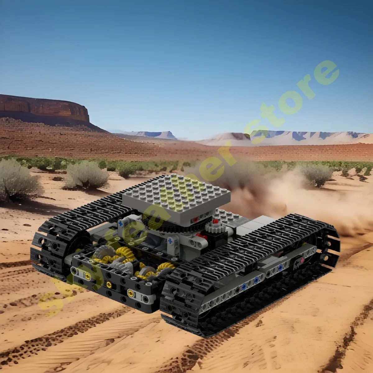 

Electric technology building blocks Dual flow gearbox set Tank excavator track chassis Shootable artillery Boy's RC Toys