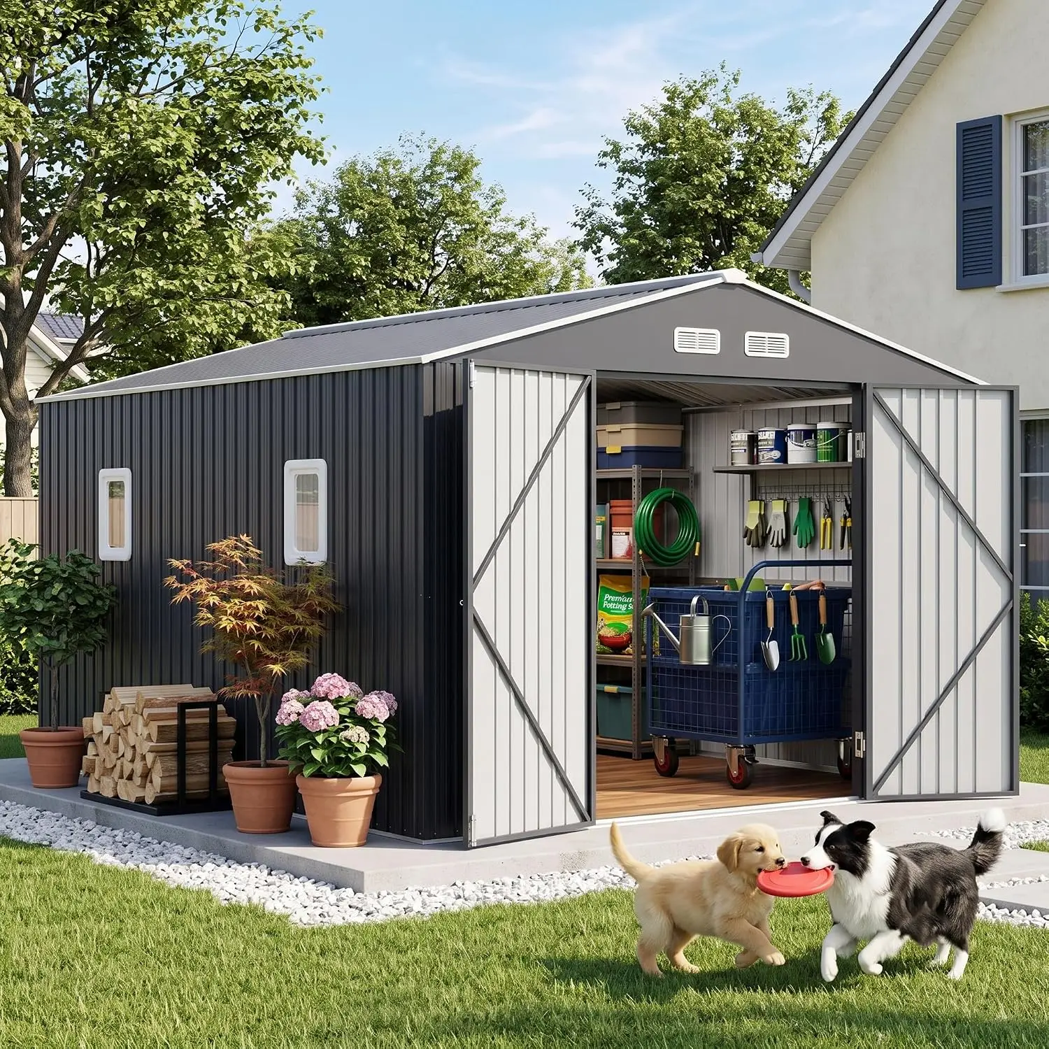 10x12 FT Metal Storage Shed with Floor Frame Reinforced, Customized
