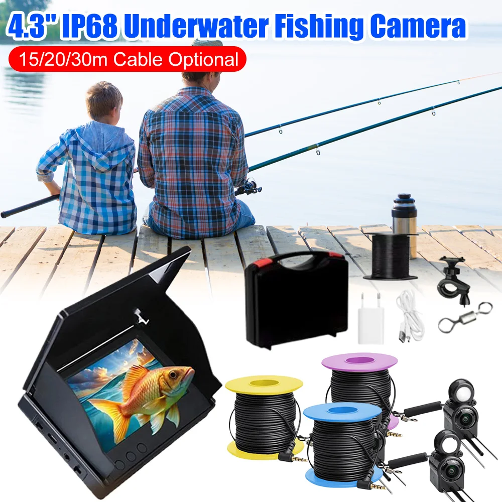 Underwater Fishing Camera 4.3 Inch Display Fish Video Cam Monitor 15/20/30m Cable 5000mAh Night Vision Fishing HD Camcorder