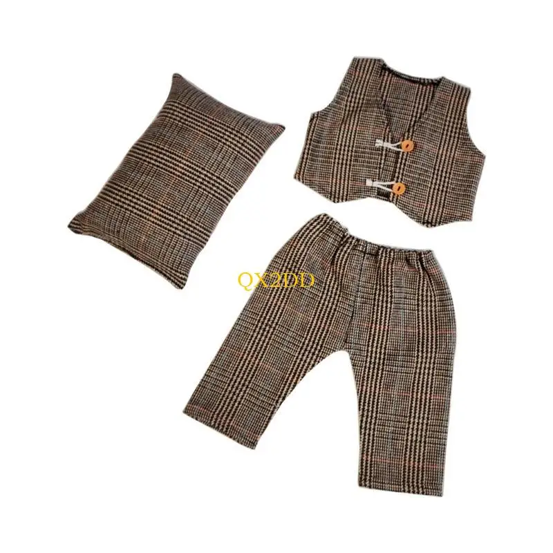 QX2D Infant Baby Boy Girl Photo Pillow Waistcoat with Pants Newborn Photography