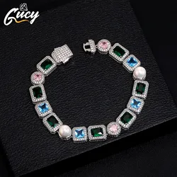 GUCY Rainbow Cubic Zirconia Bracelets Iced Out Chain Bracelet For Women Men Vintage Party Jewelry Gifts