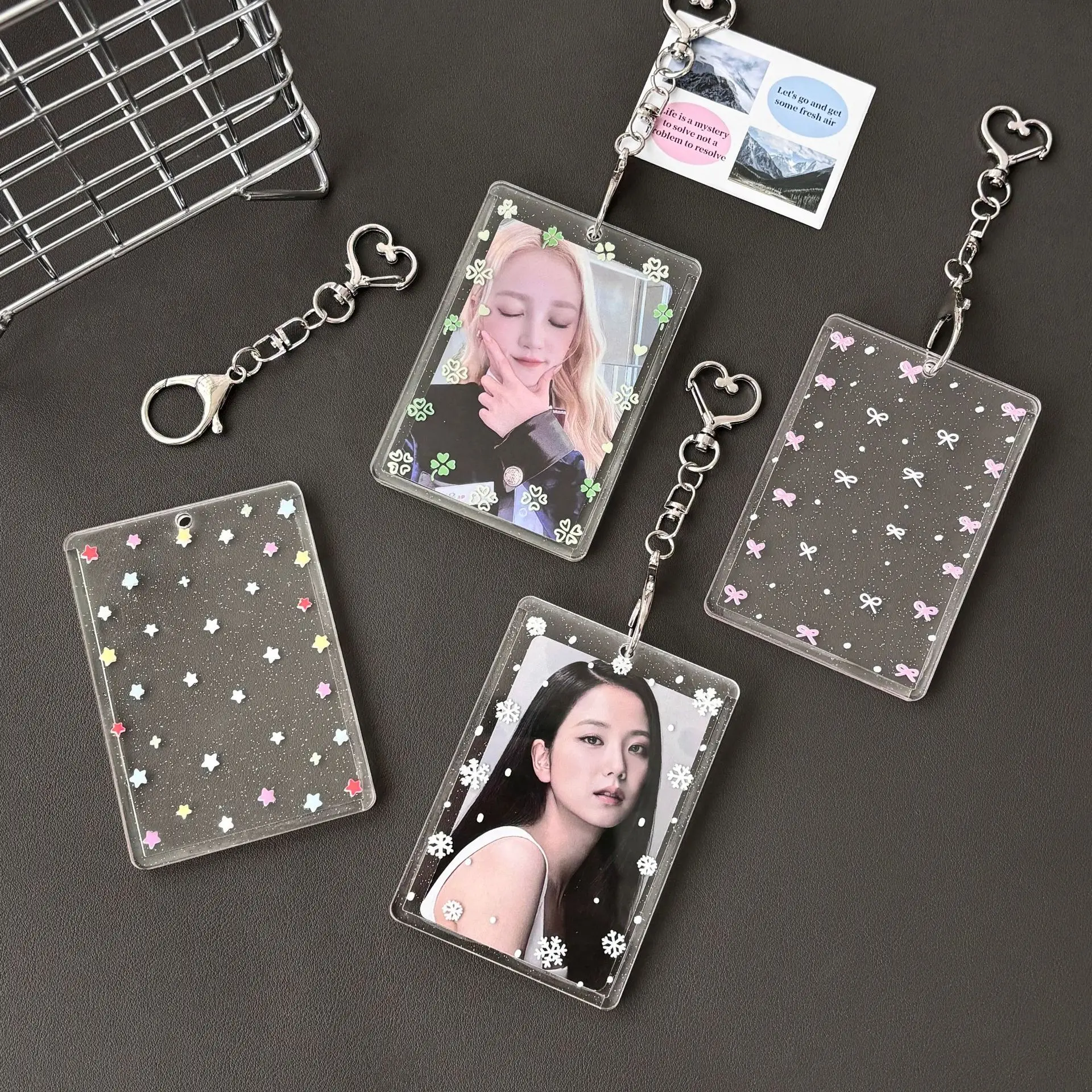 MINKYS Acrylic 3 inch Kpop Photocard Holder Photo Card Holder Bag Pendant School Stationery