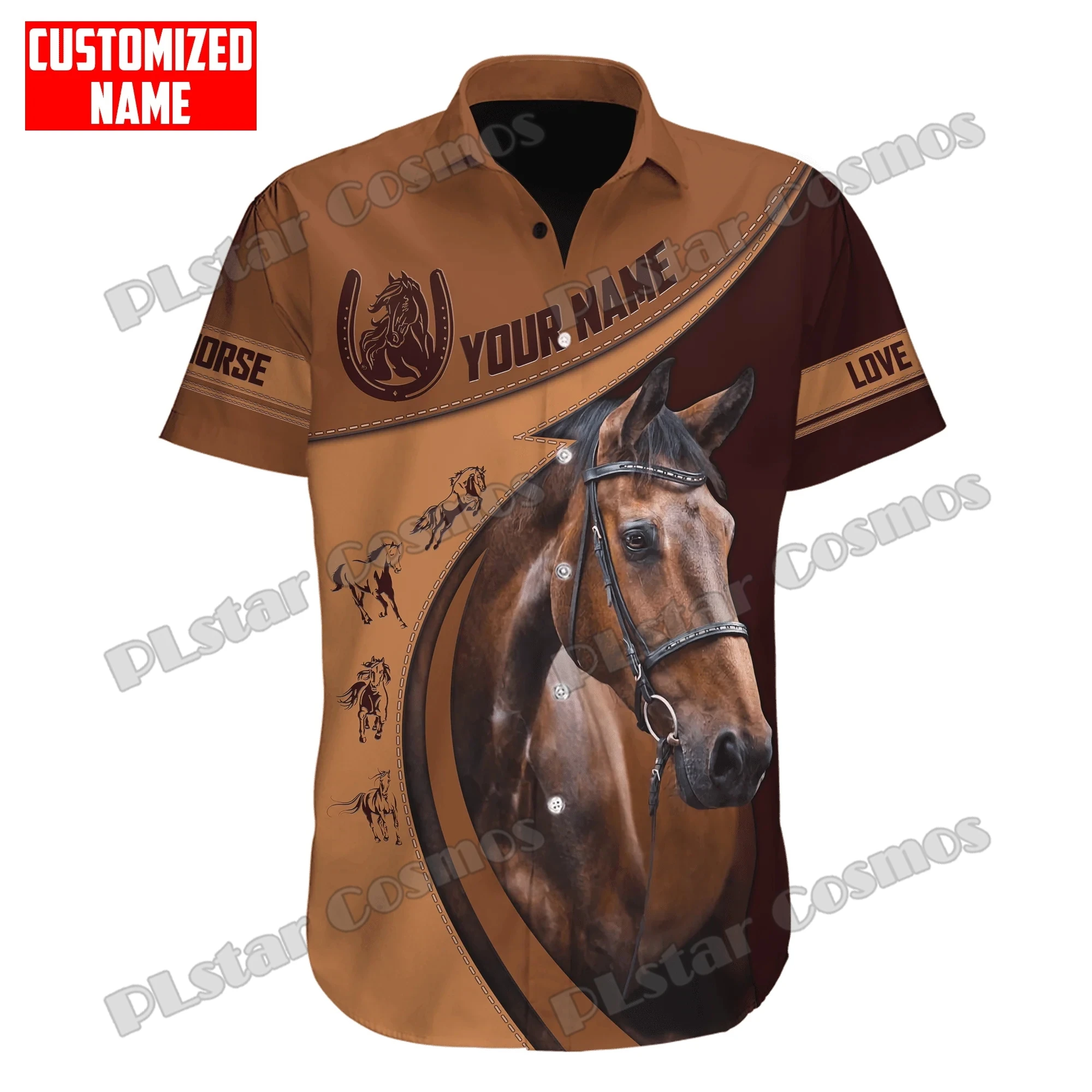 Personalized Name Love Horse 3D Printed Fashion Men's Hawaiian Shirt Unisex Summer Casual Short Sleeve Button Down Shirts CY-36