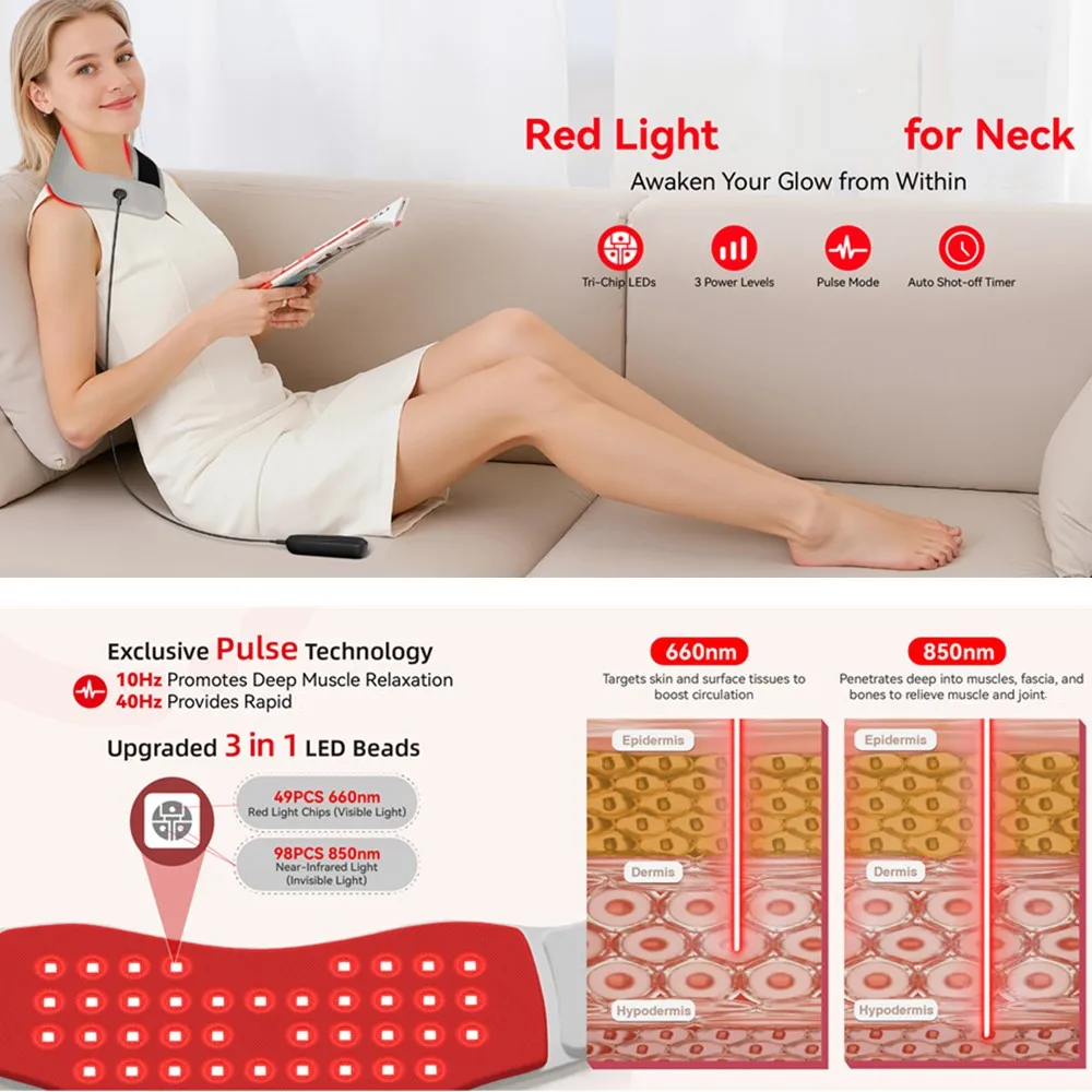 

LED Portable Pad Red Light Neck Care Device 660nm 850nm Infrared Neck Wrap