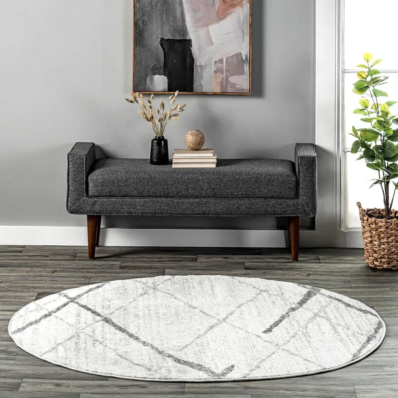 

nuLOOM 6 Round Thigpen Contemporary Area Rug, Grey, Abstract Lines, Non-Slip Backing, Stain Resistant, For Bedroom, Dining Room