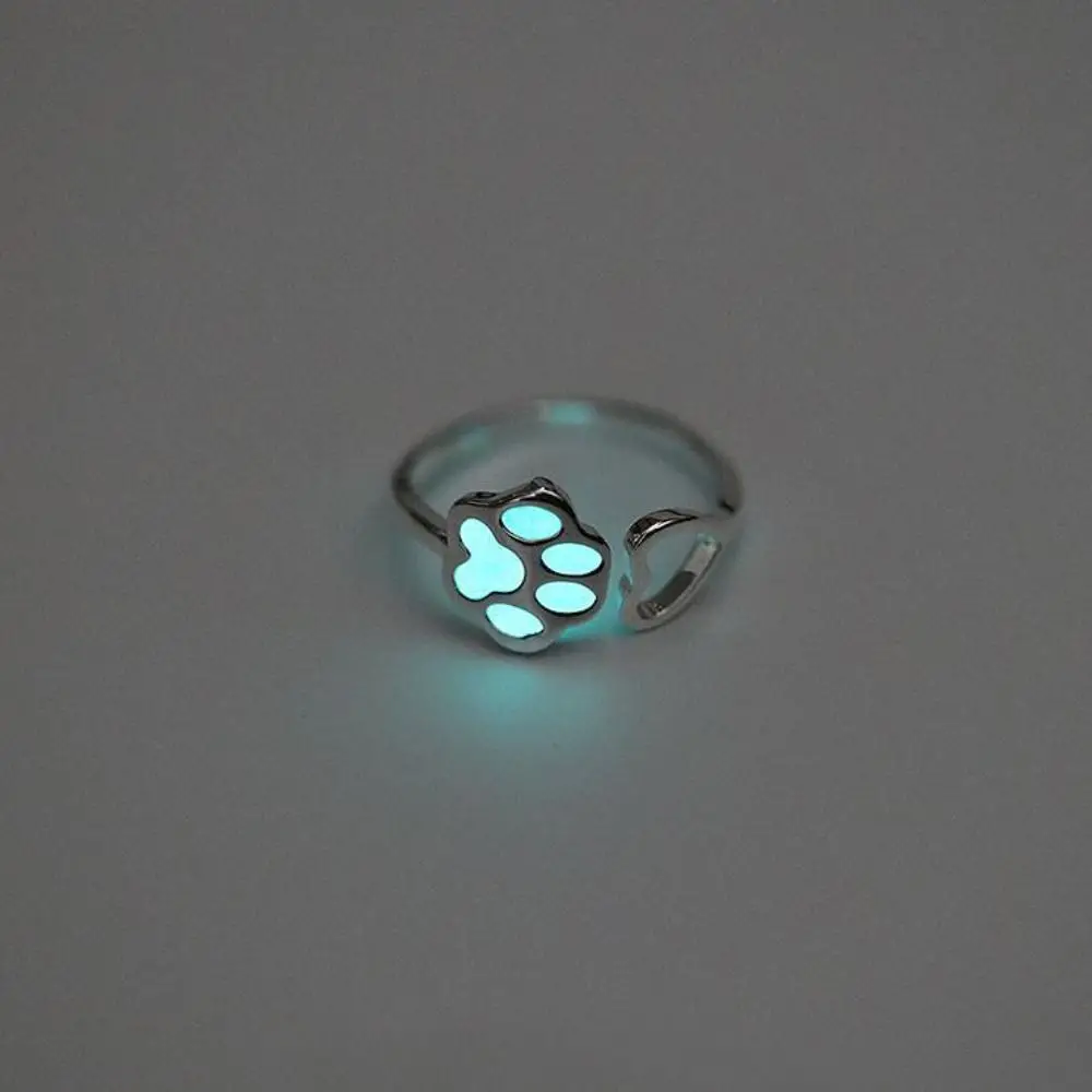 Cute Luminous Cat Dog Paw Ring Simple Hollowed Out Heart Finger Ring For Couple Gift glow in the dark Jewelry