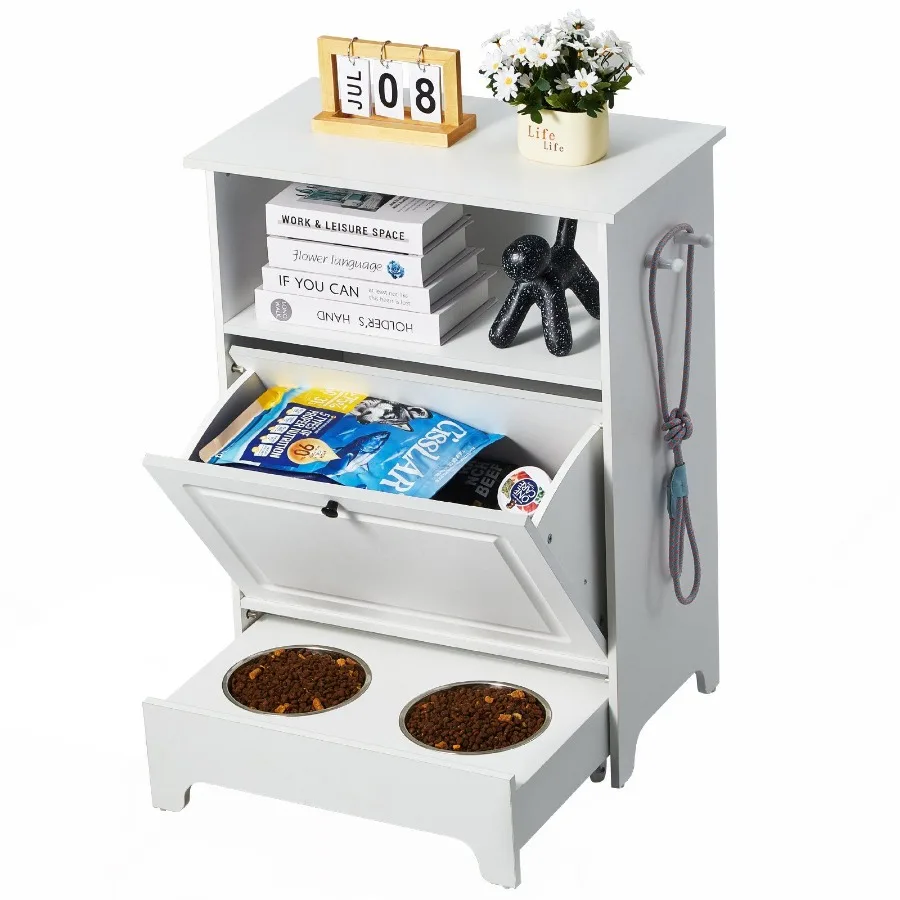 

Pet Feeding Station w 2 Elevated Dog Bowls Dog Food Toy Storage Cabinet