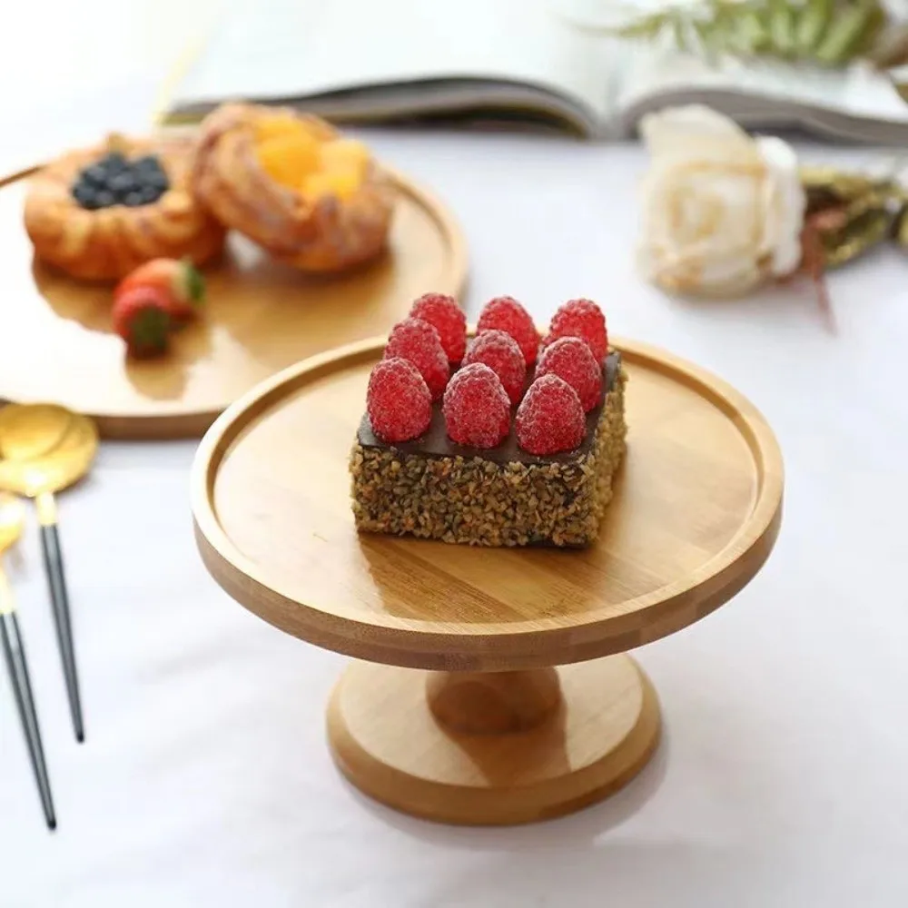 

Glass Cover Wooden Cake Stand Transparent Household Cake Display Stand with Lid Vintage High Foot Cake Plate Baking Tool
