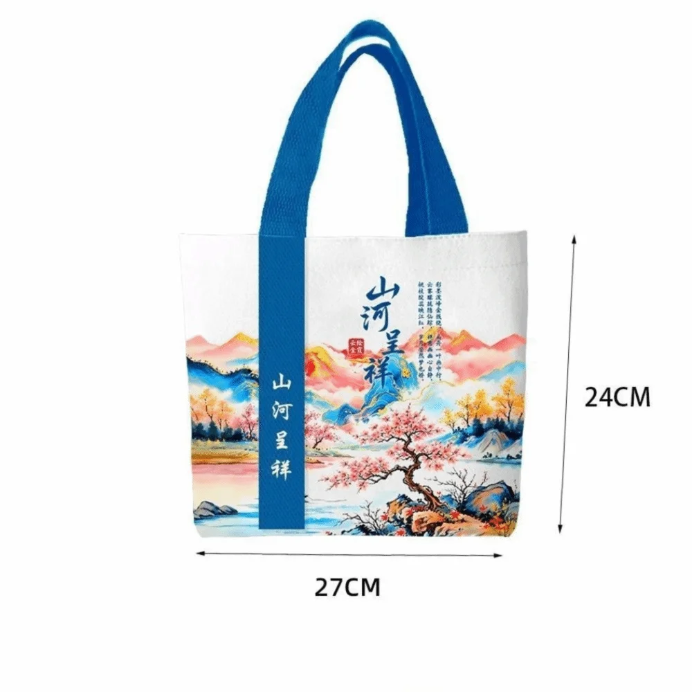 Cartoon Scenic Pattern Canvas Bag Reusable Lightweight Tote Bag Large Capacity Versatile Lunch Bag Daily Outings