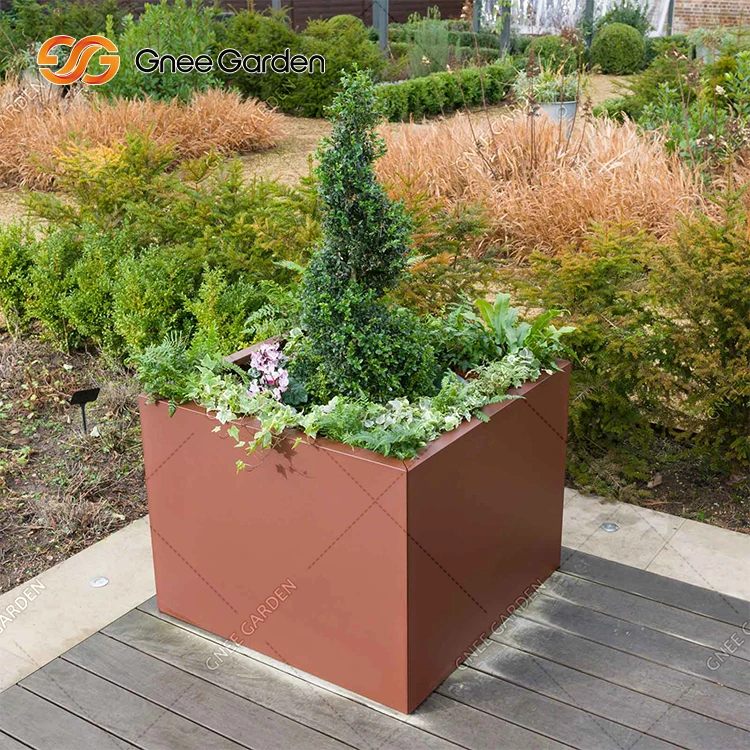 Rectangle and Round Corten Steel Plate Large Garden Flower Planter Outdoor Decoration Rusty Metal Corten Steel Flower Pot