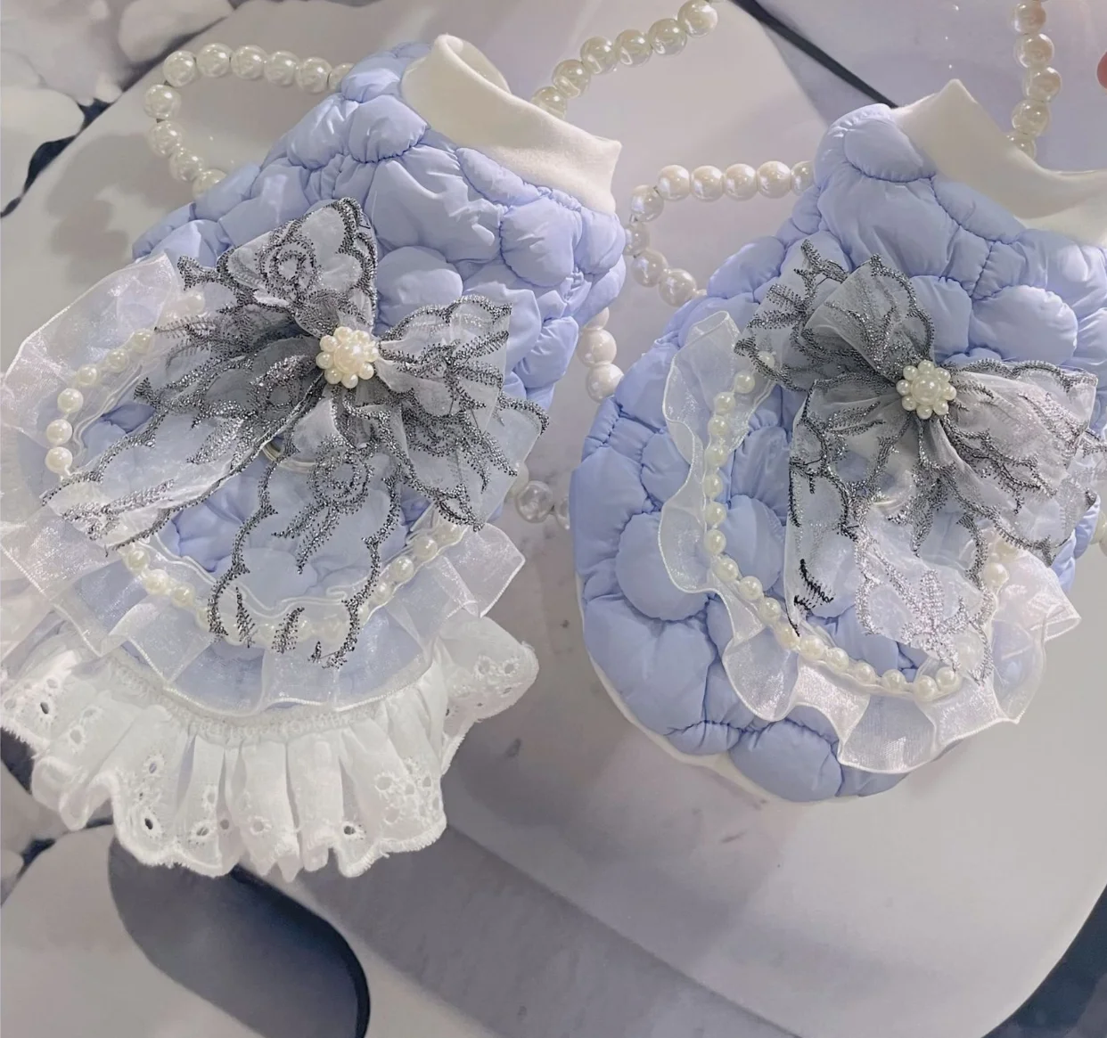 

Baby Blue Cotton Warm Winter Dog Coat And Skirt Pet Cotton Clothes Dress Couple'S Outfit