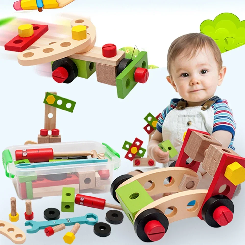 Pädagogisches Montessori Kinder Spielzeug Kunststoff Holz Toolbox Pretend Spielen Kinder Mutter Schraube Montage Simulation Schreiner Werkzeug Spielzeug