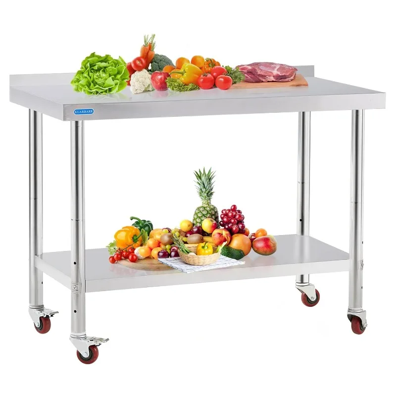 

Stainless Steel Table for Prep & Work with 4 Caster Wheels with Backsplash 24 x 48 NSF Metal Commercial Kitchen