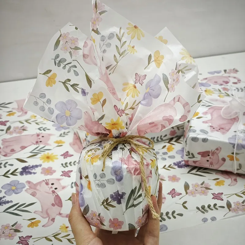 10/20/50 ورقة من ورق تغليف الهدايا بنمط زهرة بوش القط، ورق تغليف الهدايا مقاس 20 × 14 بوصة. لحفلات الزفاف وأعياد الميلاد