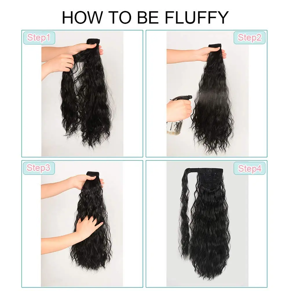 Synthetic Ponytail Extension 22 Inch Long Curly Hairpiece Corn Wave Clip in Wrap Around Heat Resistant for Women