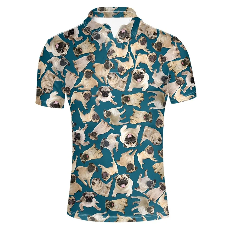 New 3d Printed Pug Polo Shirt For Men Summer Animal Dog Pattern Lapel T-shirt Casual Street Loose Short Sleeve Tops Tee Shirts