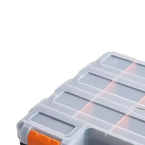 Tool Storage Caddy for Double Sided Design Material Adjustable Yellow Dividers Clear Lids Industrial Black Frame Sorting