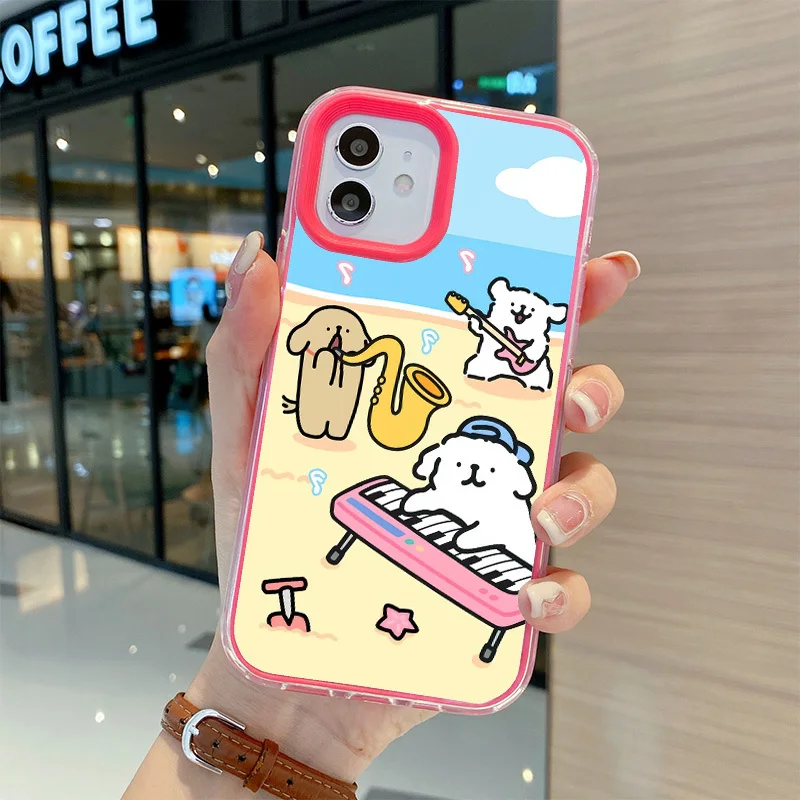 Cute Cartoon Beach Music Party Line Dog 3 In 1 Clear Case For Iphone 11 14 15 16 Pro Max Soft TPU 12 13 Mini 7 Plus XS XR Cover