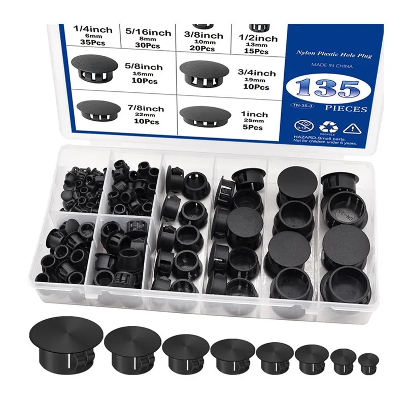 135PCS Round Plastic Hole Plugs Furniture Screw Cover Caps Decorative Stoppers Concealment Caps for Furniture Holes