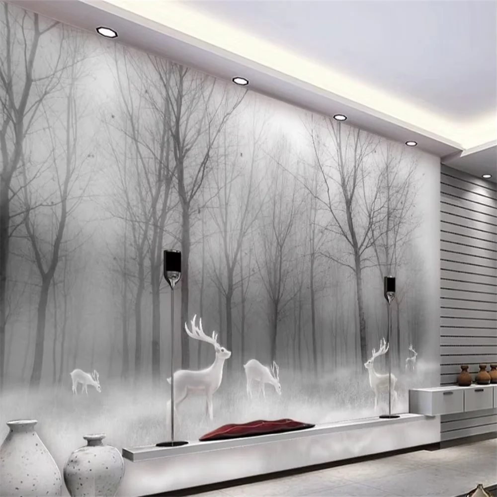 custom Bathroom Furniture Wallpaper for Children's Bedroom Background Retro Forest Elk Family Wall paper home Decor wall panels
