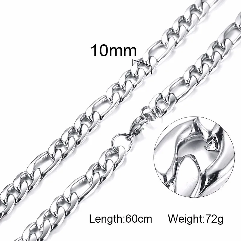 MEN'S FIGARO CHAIN NECKLACE STAINLESS STEEL SILVER COLOR 24 INCH