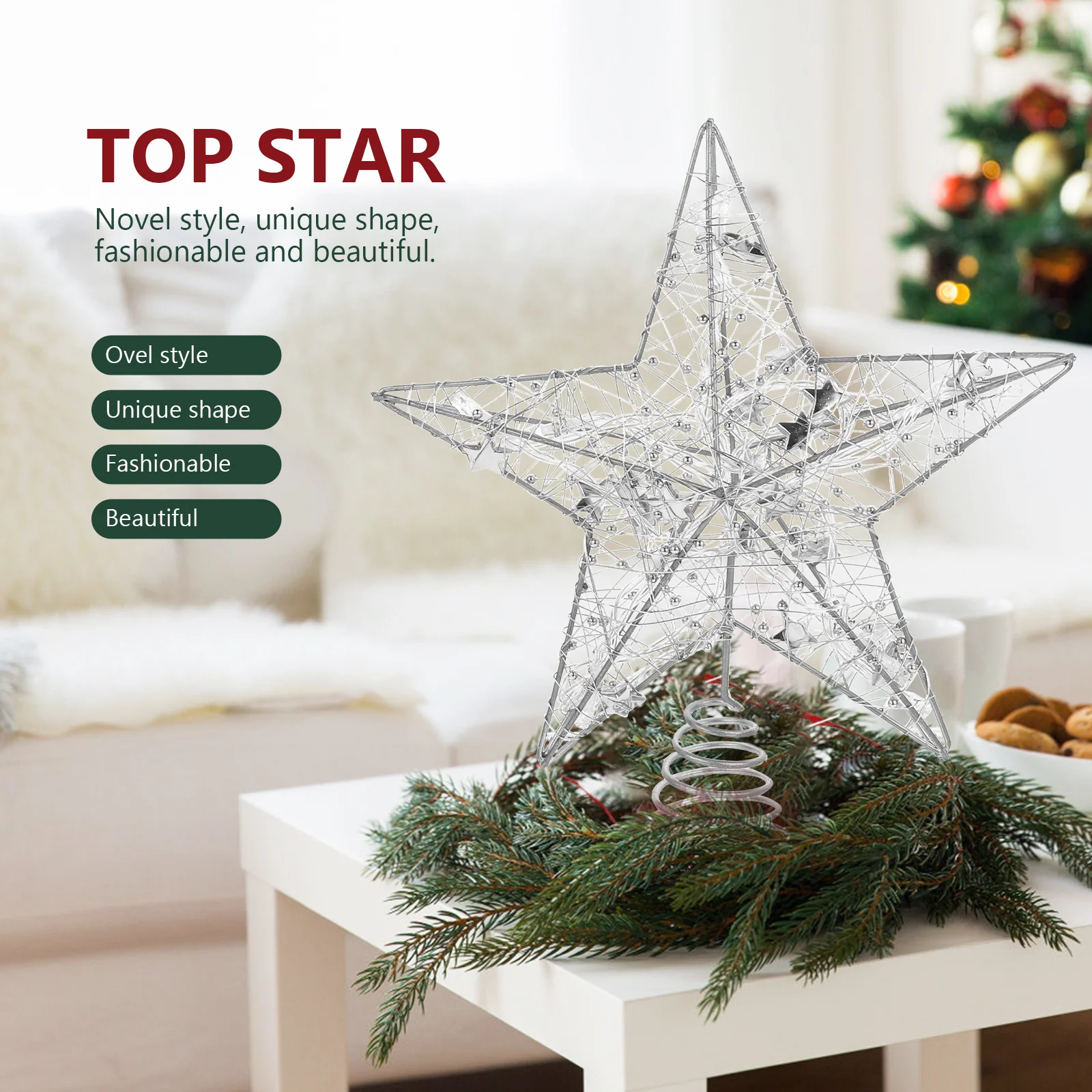 1 قطعة شجرة عيد الميلاد توبر مضيئة شكل نجمة لون جميل سهل الاستخدام شجرة عيد الميلاد ديكور عطلة المنزل لهجة الحفلات #1