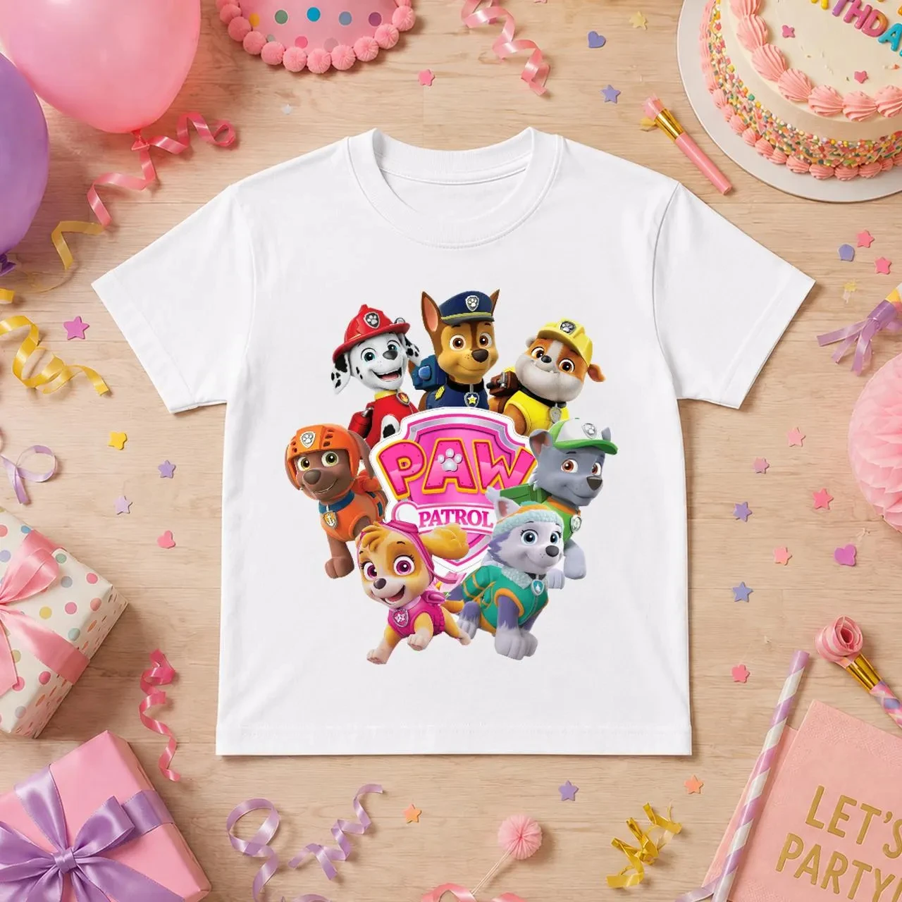Cartoon PAW Patrol Boys Birthday T‑Shirt Dog Team Graphic Print Kids Short Sleeve Tops Children Birthday Party Tees