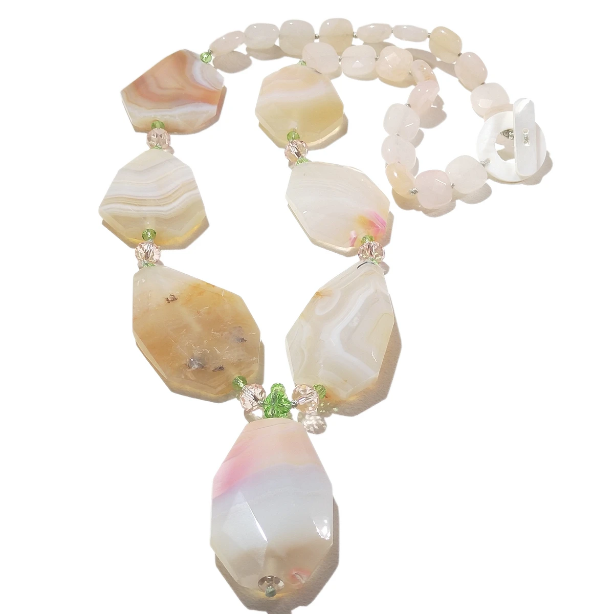 

Lii Ji Natural Stone Pink Agate Crystal Pendant Necklace 62cm Women Jewelry Stock Sale