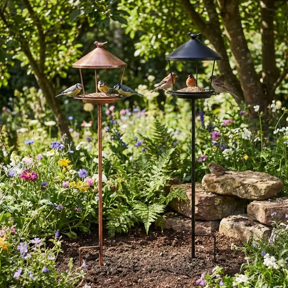 

Weatherproof Standing Bird Feeder Spill Guard Large Capacity Wild Feeding Station Anti-Waste Bird Feeder Tray Courtyard