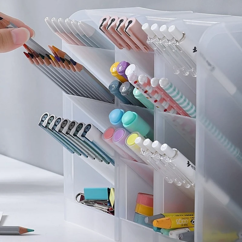 1PC Multi-functional Stationery Storage Box Desk Multi-Layer Pen Holder Inclined Cosmetic Brush Storage Holder for Office