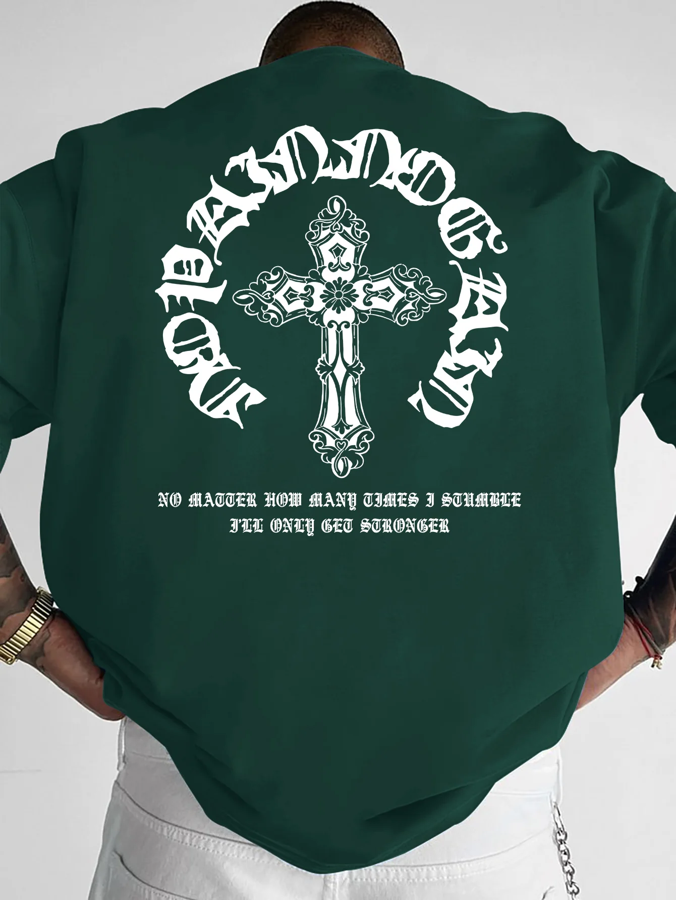 Herren Oversized T-Shirt mit überschnittenen Schultern, Vintage Gothic Kreuz Grafikdruck, lässiges Kurzarm-Shirt, S-XXL – Detail 8