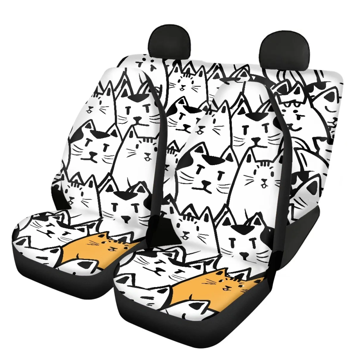 INSTANTARTS Universal Fit Car Seat Covers Set of 4 Cats Cartoon Design Easy to Install Durable Seat Protector for Vehicle Seat