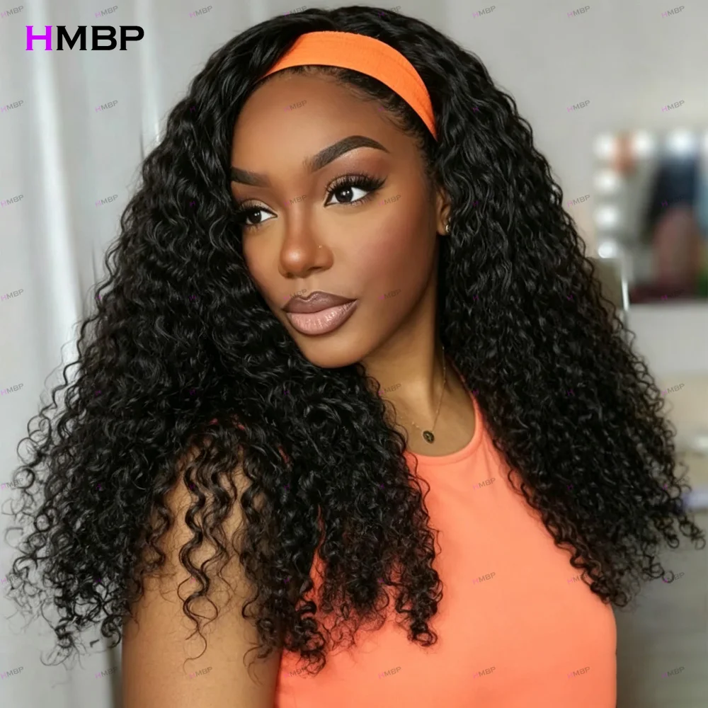 HMBP Wear And Go Deep Wave Headband Wig Virgin Human Hair Wigs Glueless Curly Wig Pre Plucked Natural Hairline For Black Women