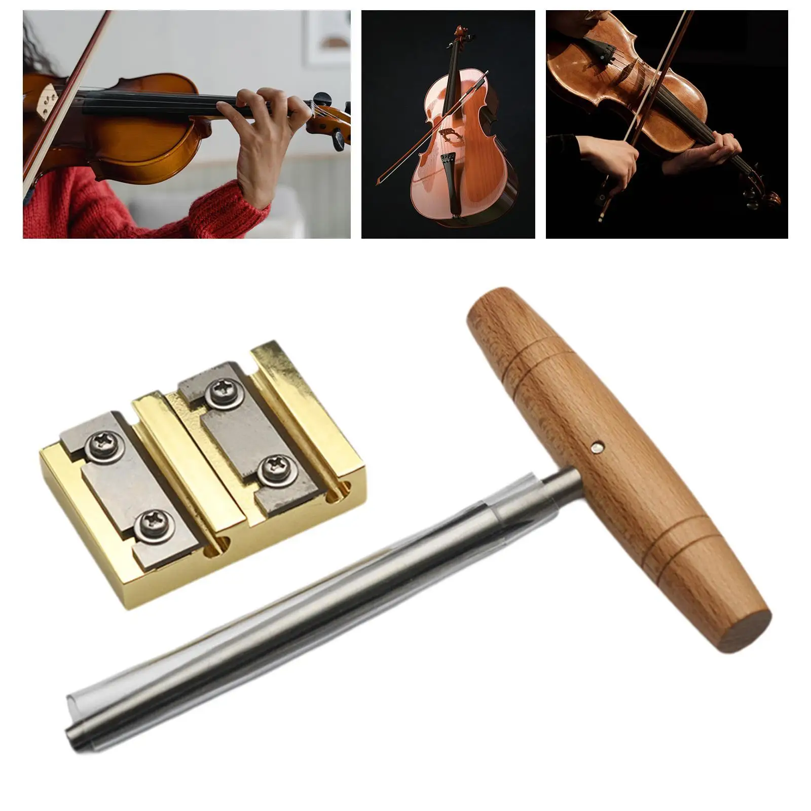 Violin Peg Hole Shaper Wood Handle Musical Instrument Tool Set for 3/4 4/4 Violin Fitting and Repair