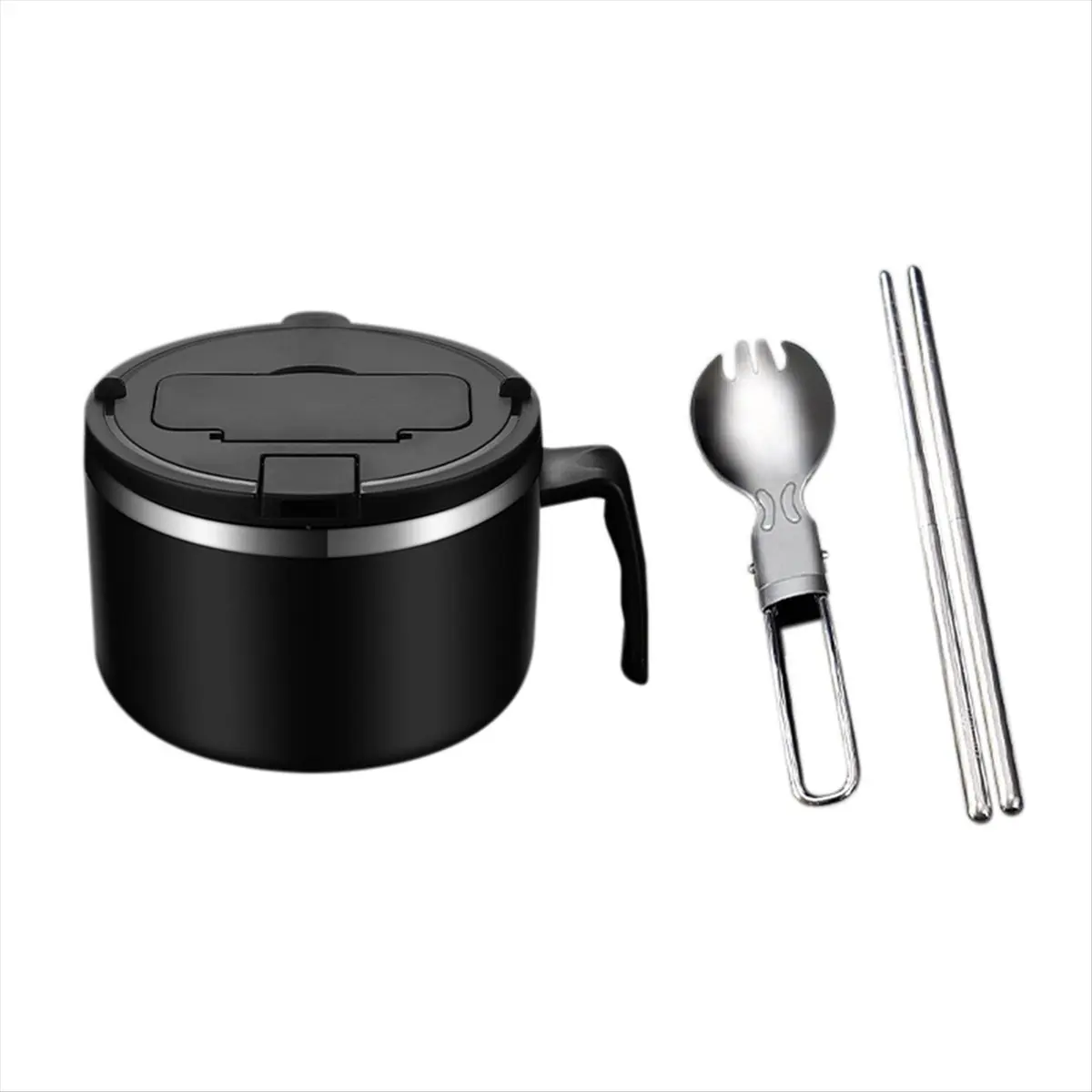 【TODAY-BUY】1200ml Noodle Bowl with Lid, Stainless Steel Instant Noodle Bowl, Rapid Ramen Bowl with Filterable Lid Black