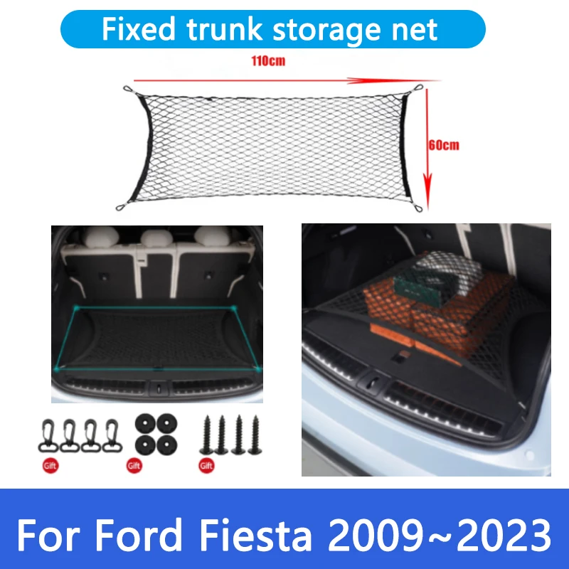 For Ford Fiesta BE13 BE256 B479 2009~2023 Car Trunk Net Mesh Luggage  Double Layer Upgraded Storage Organizer Part Trunk Net