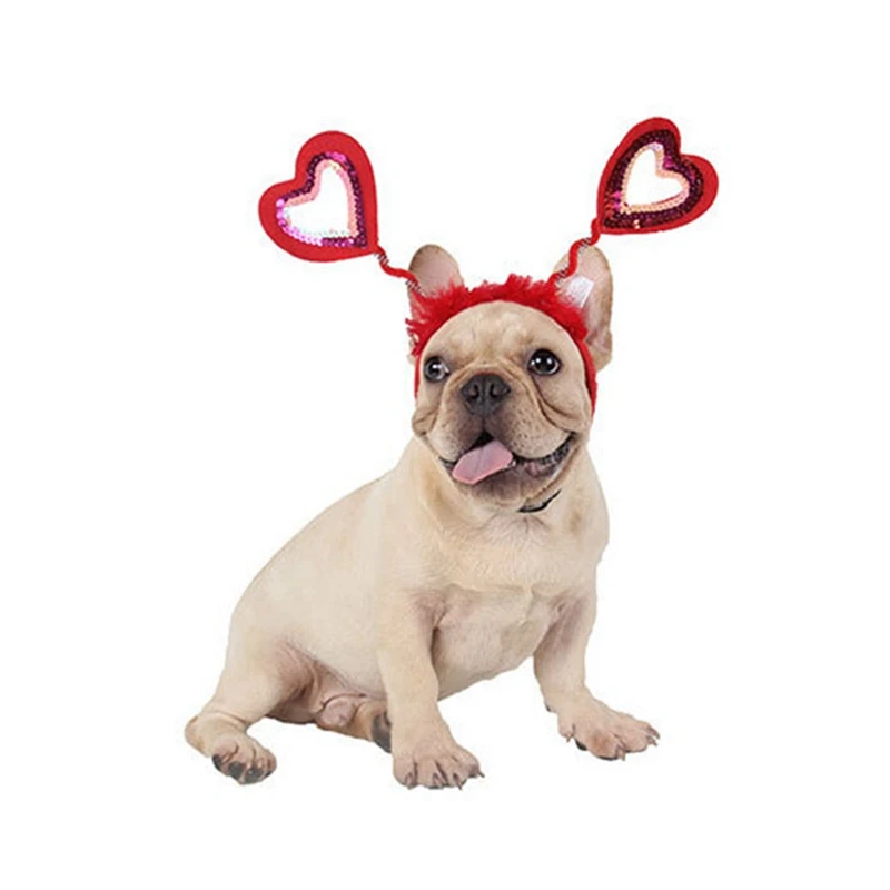 Valentines Day Dog Costume Red Heart Headband Heart Head Boppers Valentines Day Outfit Hair Accessories Holiday New Year Supplie