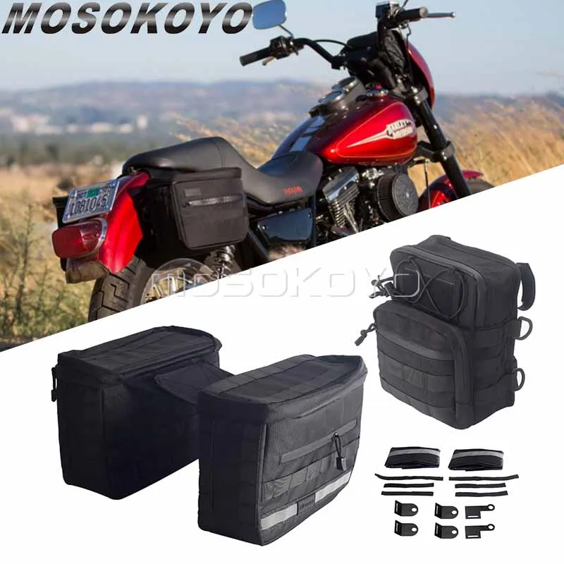 Motorcycle Club Style Essential Saddlebag W/ Reflective Strips T-bar Handlebar Bag For Harley Dyna Sportster Custom Classic XL