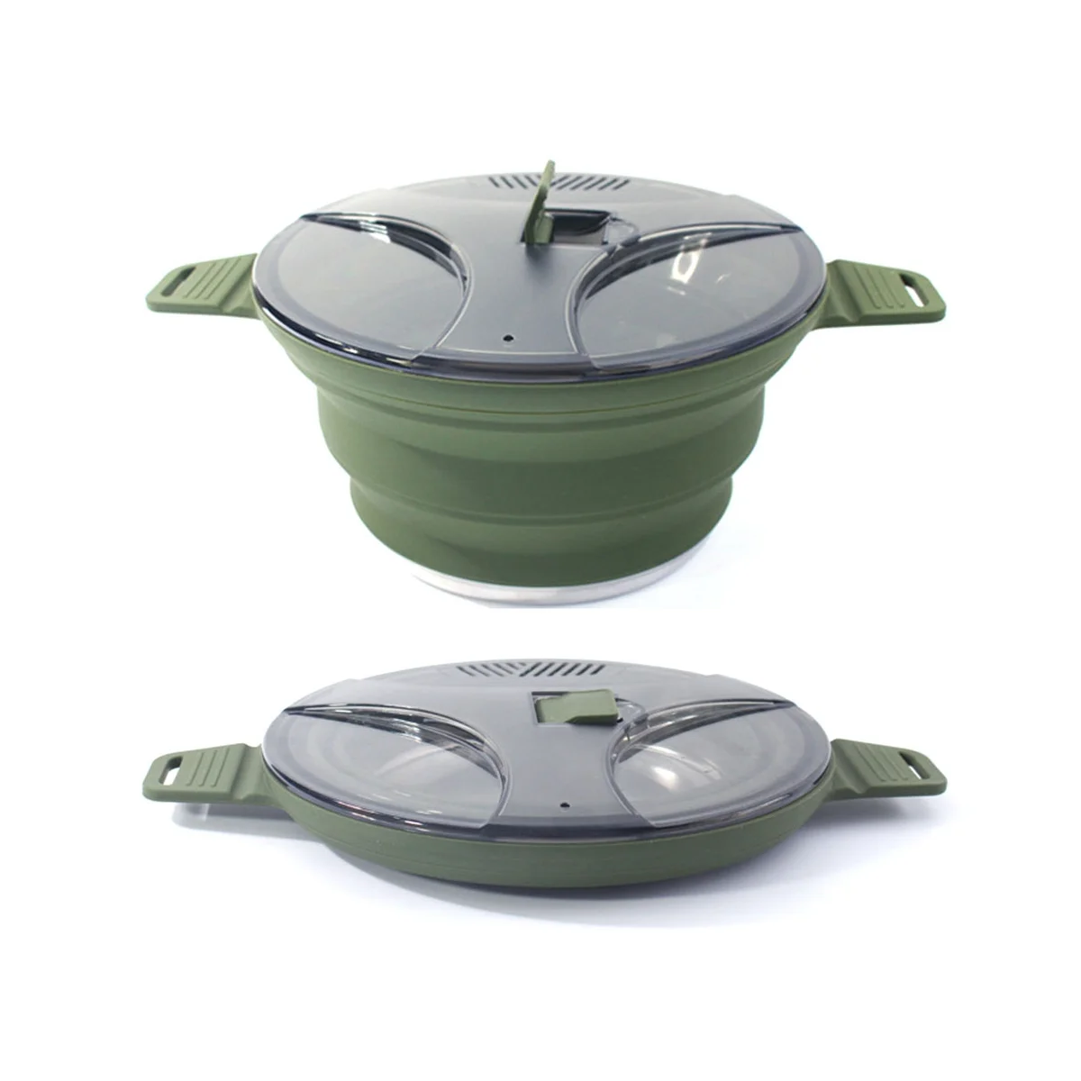 Silicone Folding Camping Kettle Pan Pot Portable Collapsible Heat Resistant Cookware Pot for Outdoor Hiking Khaki