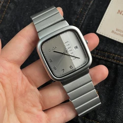 Square large dial watch men's watch trend fashion student men's watch stainless steel strap calendar date men's waterproof watch
